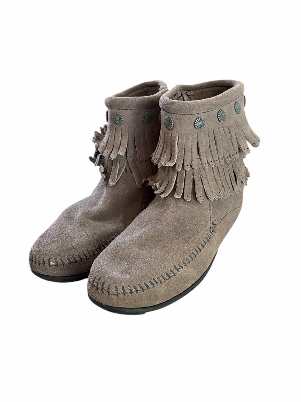Minnetonka Double Fringe Side Zip Moccasin